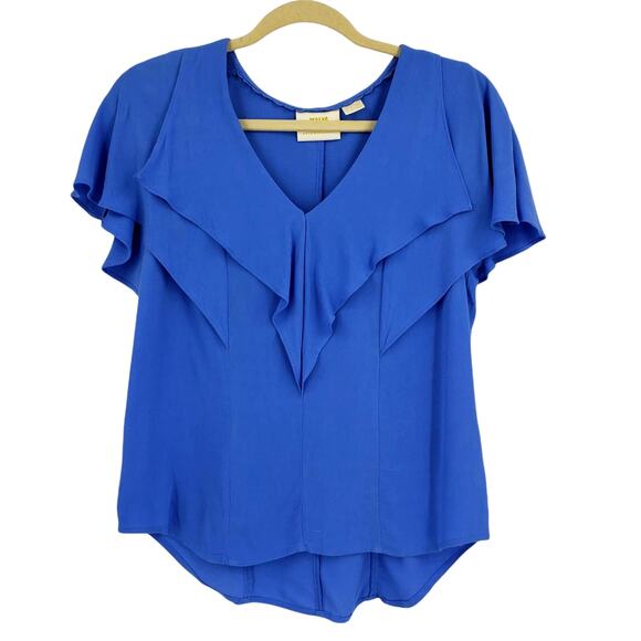 Maeve By Anthropologie Blue Ruffle Front Top Size 2 - Picture 1 of 3